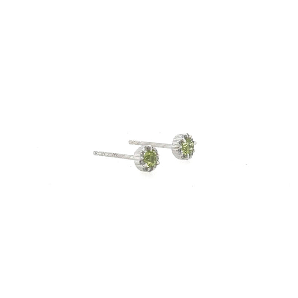 14K White Gold Green Peridot and Diamond Stud Earrings - Jewelry Design Gallery of East Windsor
