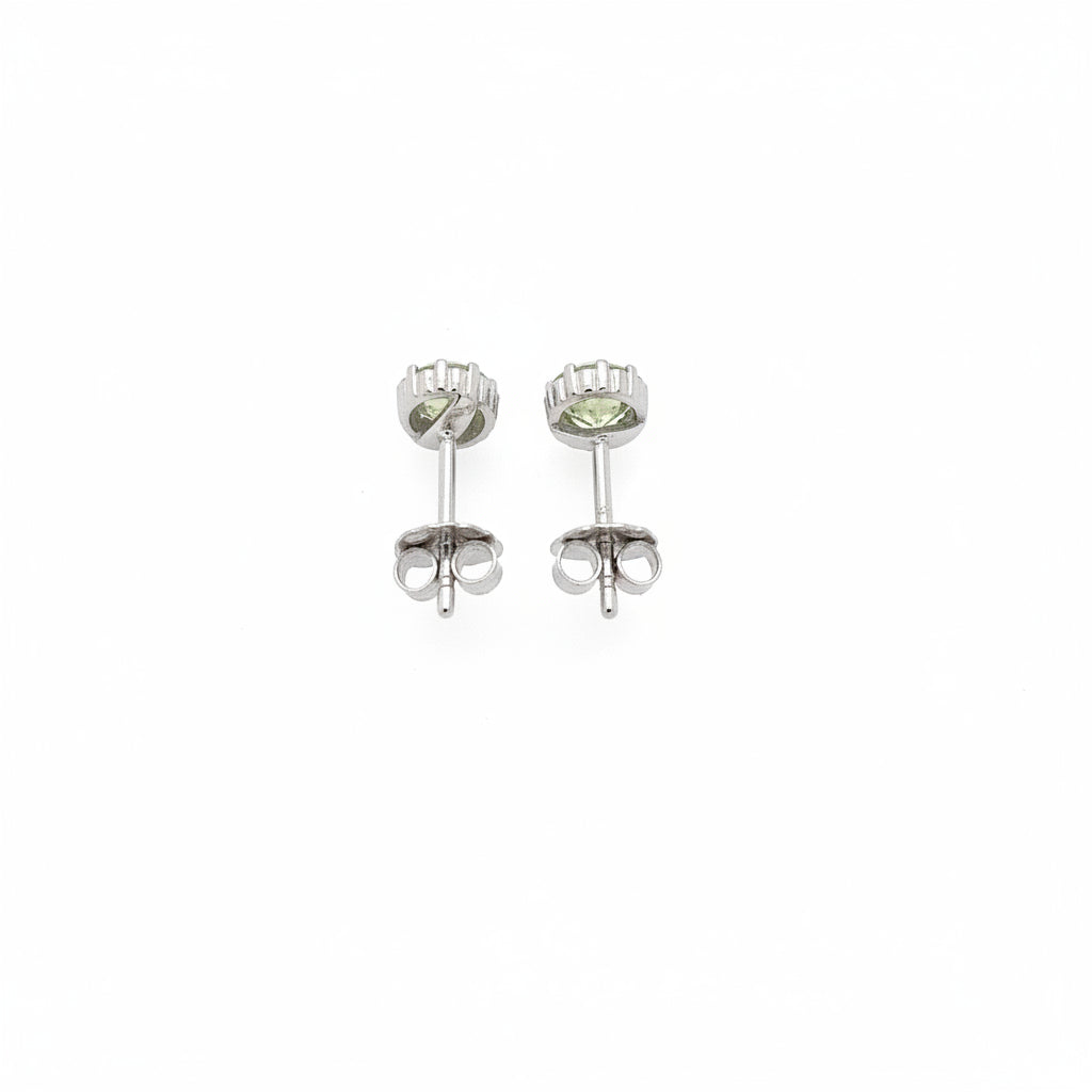14K White Gold Green Peridot and Diamond Stud Earrings - Jewelry Design Gallery of East Windsor
