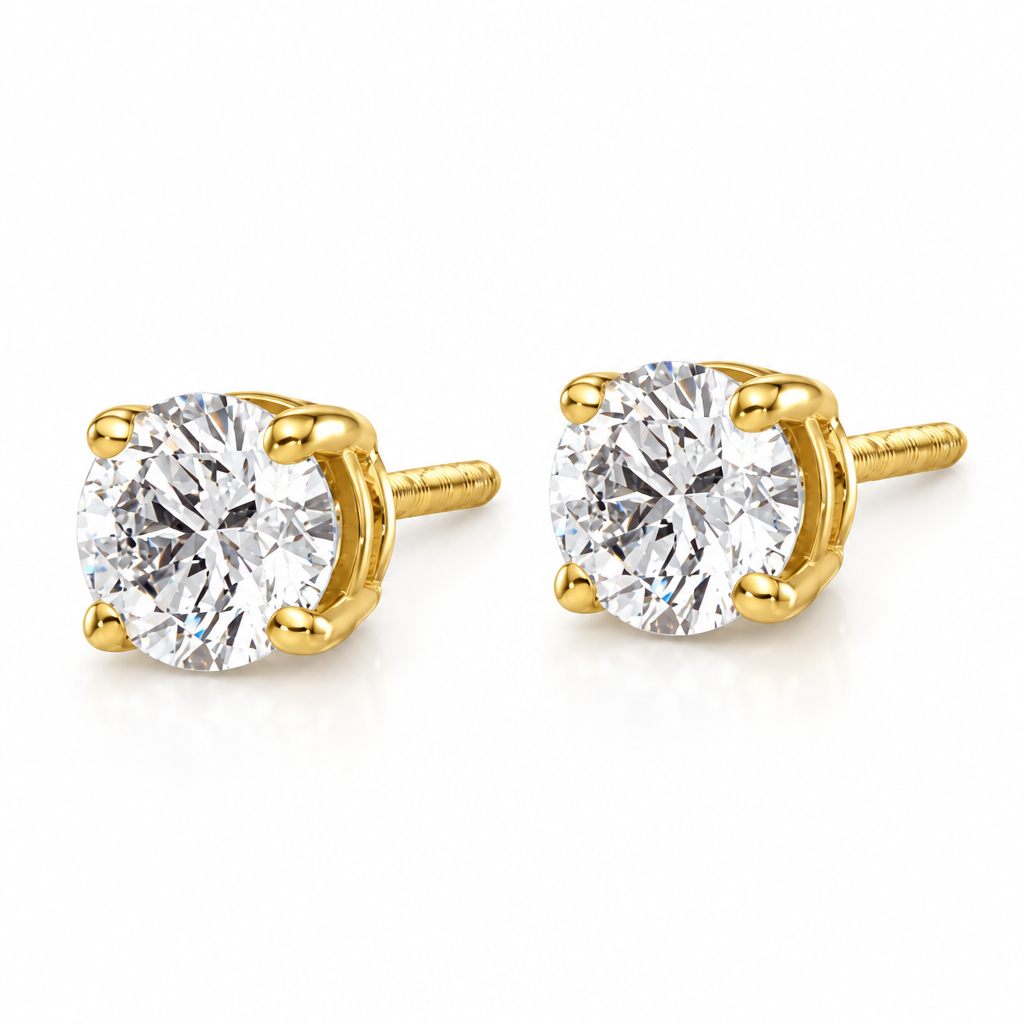 14K Yellow Gold Round Diamond solitaire Stud Earrings - Jewelry Design Gallery of East Windsor