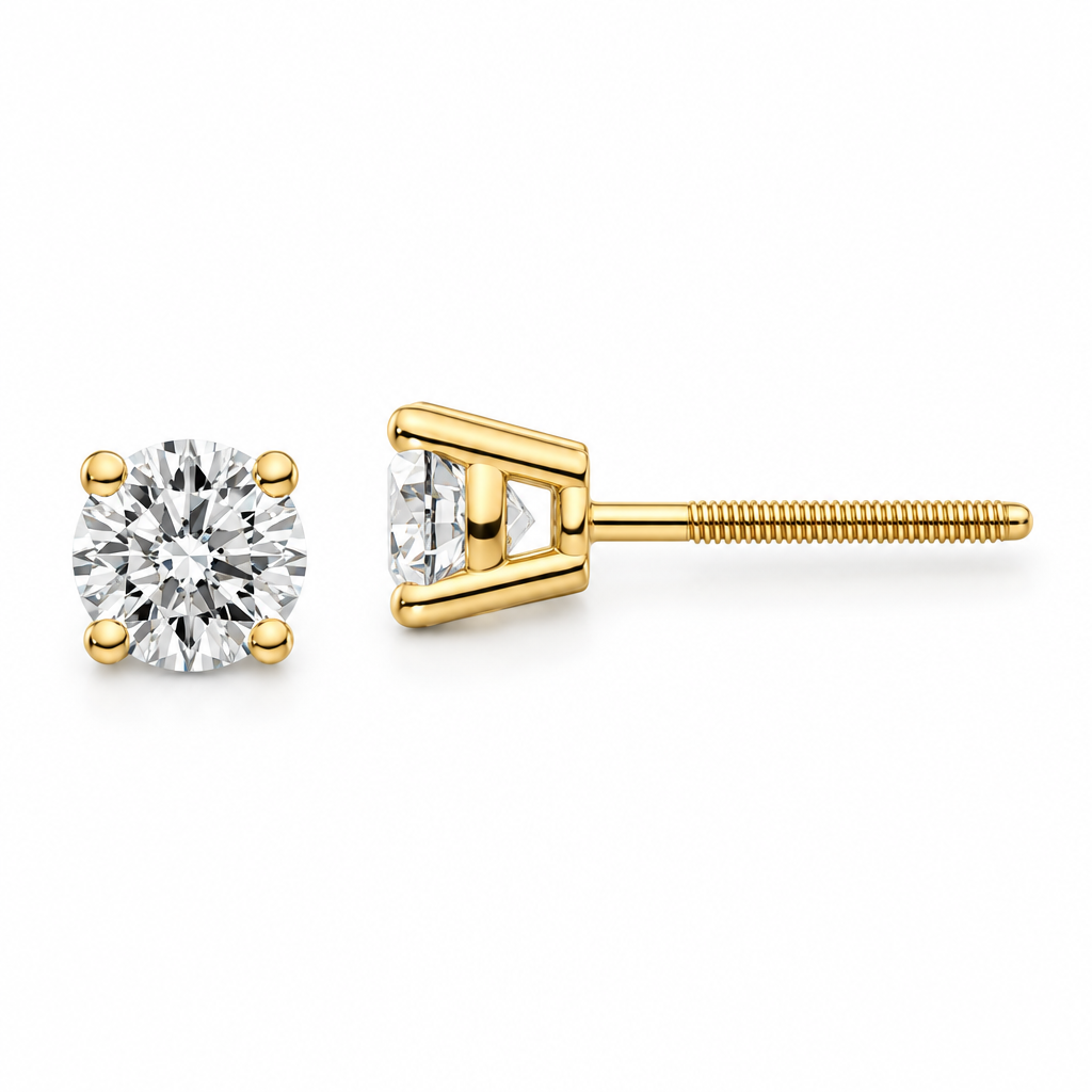 14K Yellow Gold Round Diamond solitaire Stud Earrings - Jewelry Design Gallery of East Windsor