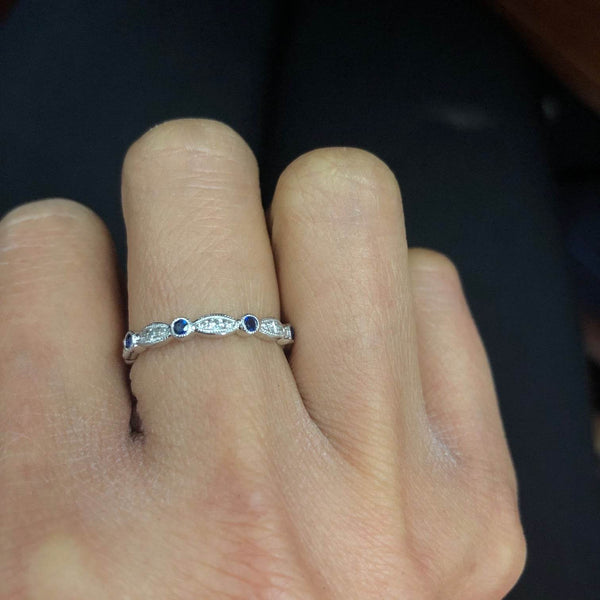 14K White Gold Diamond and Sapphire Fancy Wedding Band - Jewelry Design Gallery of East Windsor