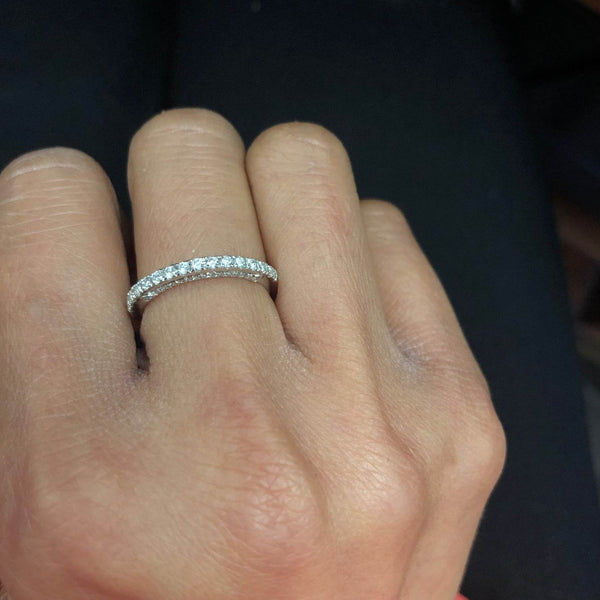 14K White Gold and Diamond Half Eternity Wedding Band - Jewelry Design Gallery of East Windsor