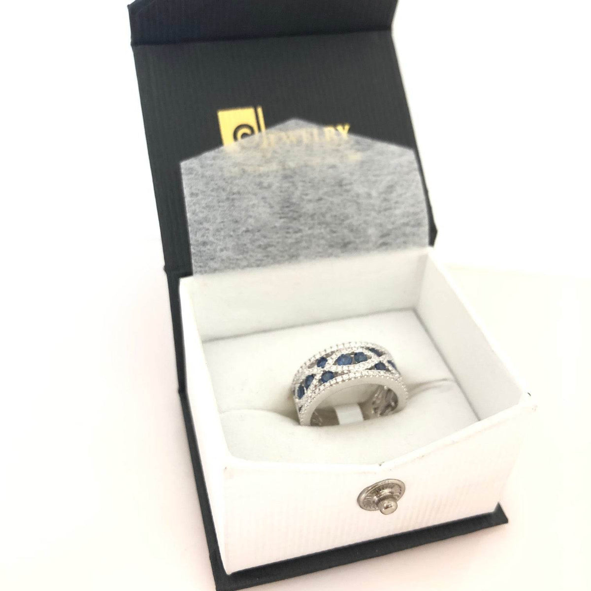 14K White Gold Diamond and Sapphire Band with 0.52-Carat Diamond - Jewelry Design Gallery of East Windsor