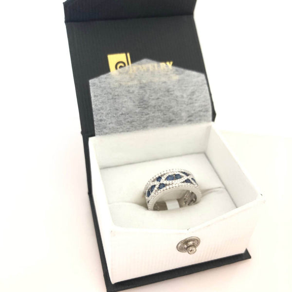 14K White Gold Diamond and Sapphire Band with 0.52-Carat Diamond - Jewelry Design Gallery of East Windsor