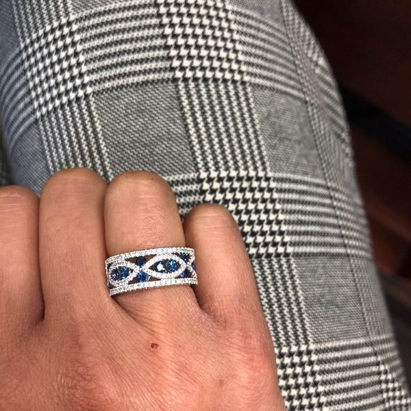 14K White Gold Diamond and Sapphire Band with 0.52-Carat Diamond - Jewelry Design Gallery of East Windsor