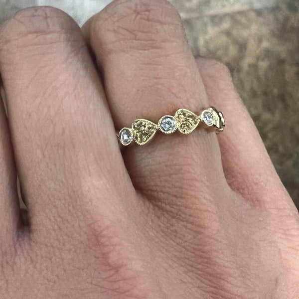 14K Solid Yellow Gold Diamond And Yellow Sapphire Heart Eternity - Jewelry Design Gallery of East Windsor
