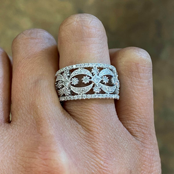 14K White Gold Intricate Diamond wedding Band - Jewelry Design Gallery of East Windsor
