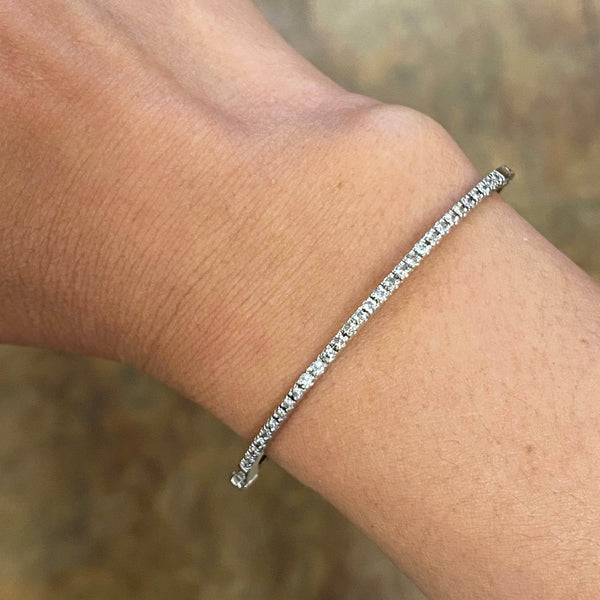 14K White Gold Diamond Half Eternity Oval Bangle - Jewelry Design Gallery of East Windsor