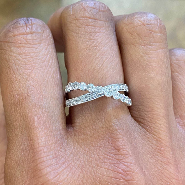 14K White Gold Criss Cross Diamond Ring - Jewelry Design Gallery of East Windsor