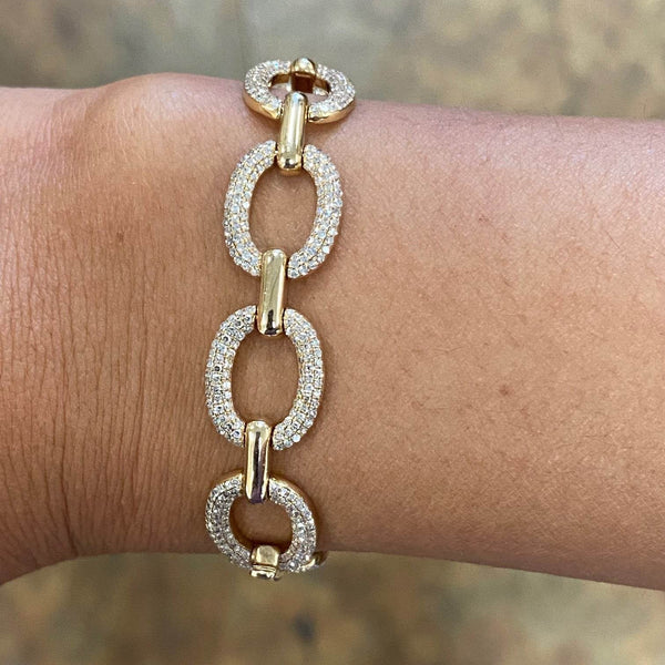 14K Yellow Gold Oval Link Diamond Bracelet - Jewelry Design Gallery of East Windsor