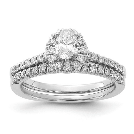 14K White Gold Halo Oval Diamond Wedding Ring Set - Jewelry Design Gallery of East Windsor