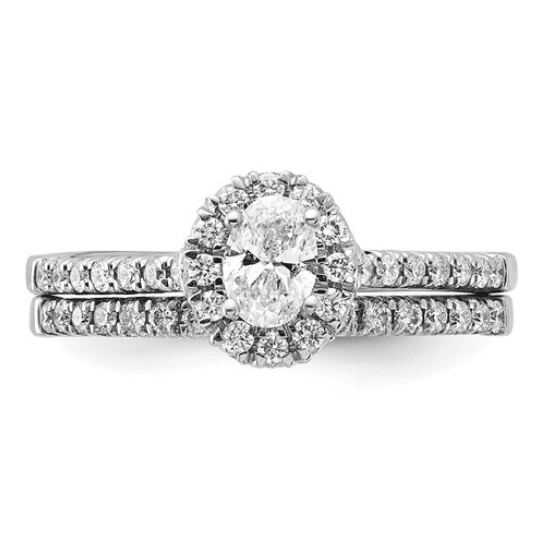 14K White Gold Halo Oval Diamond Wedding Ring Set - Jewelry Design Gallery of East Windsor